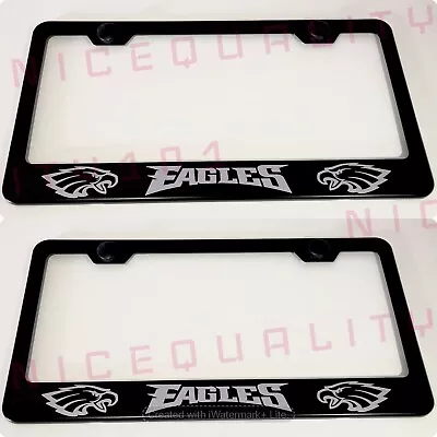 2X Eagles Football Stainless Steel Black Finished License Plate Frame Holder • $22.99