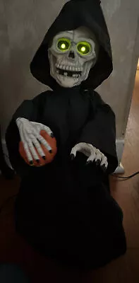 Vintage Witch Time Skeleton Halloween Animated Illuminated 1989 Figure 21  Works • $129