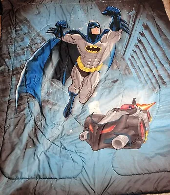 Batman DC Comics Reversible Comforter Blanket Bedspread Twin/Full 74 X86  Blue • $51.41