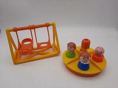 Fisher Price Little People Playground Merry Go Round & Swing Set W/Kids Vintage • $19.99