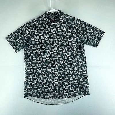 J Ferrar Mens Animal Print Shirt Black Size L Short Sleeve Collared • $11.78