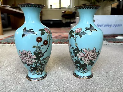 Pair Of Antique Japanese Cloisonne Vases - 26cm X 12cm • £0.99