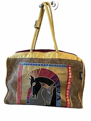 Vtg Laurel Burch Giant Duffle Bag Horses Overnight Travel Yellow Brown Animals • $25.50
