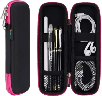 IDream365 Small Pencil Case Pen Box-Apple Pencil Holder HardShell Black/Hot Pink • $3.65