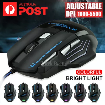 7 Button 5500 DPI LED Wired USB Ergonomic Optical Gaming Mouse For PC Laptop Mac • $17.95