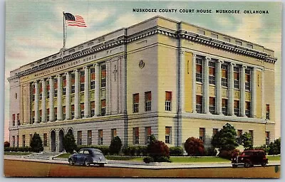 Vtg Oklahoma OK Muskogee County Court House 1940s View Linen Old Postcard • $3.99