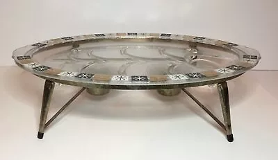 Mid Century Inland Glass Well & Tree Carving Meat Platter Warmer 14.5” Long • $22.99