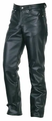 Mens Leather Jeans Pants Trouser 5 Pockets Cow Leather Black 501 Style Schwarz • £89.99