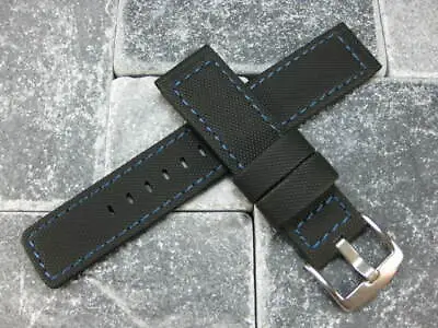 24mm PVC Composite Rubber Band Black Diver Watch Strap Kevlar For Maratac Blue • $29.98