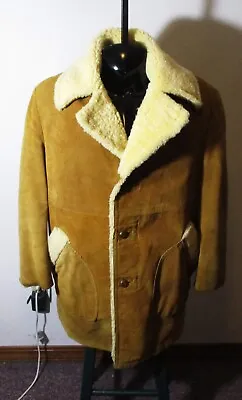 Men's MIGHTY MAC Out Tan Brown 100% Leather Sherpa Lined Rancher Coat Size L/XL • $116