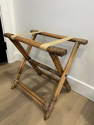 Bamboo Rattan Folding LuggageRack Tray Table Stand Butler Travel Hideaway • $135