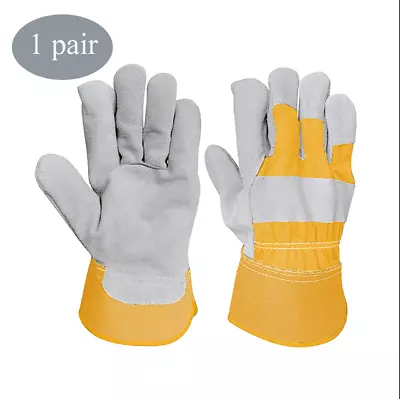 Leather Work Gloves For Men Women - Garden Welding Chainsaw Cowhide L Firm Grip • $4.99