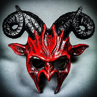 $43.95 • Buy Bloody Red Devil Demon W/ Black Ram Horn Halloween Masquerade Party Costume Mask