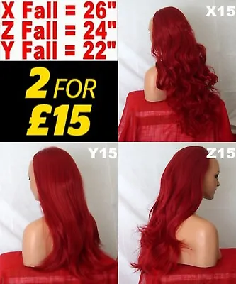 Red Women's Natural Clip Hair Piece Long Wavy Flick Half Wig Fall • £9.99