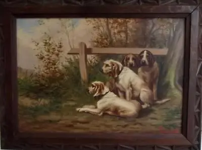 ANTIQUE OIL PAINTING Large Study Of Hunting Dogs 1894 CHARLES DE PENNE Interest • £525