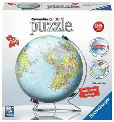 Ravensburger. 3d Puzzle. World Globe On V-stand. 540 Pcs. Item Nr. 12436 New • $39.97