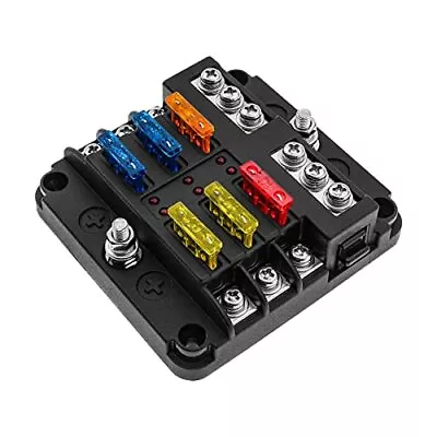 6 Way 12v Marine Fuse Block +12pcs Blade Fuses Led Indicator Negative Bus Waterp • $20.26