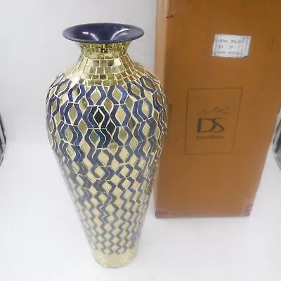 DecorShore Bella Palacio Decorative Glass Mosaic Vase Gold & Blue 20 T X 6 W • $99.99