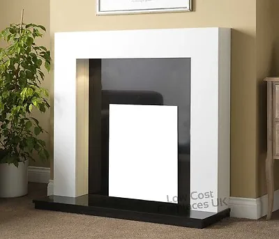 Modern Electric White Surround Black Flat Wall Hung Fire Fireplace Suite Set 48  • £440