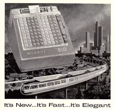 1956 Monroe Velvet Touch 800 Adding Machine Monorail Futuristic Vintage Print Ad • $14.36