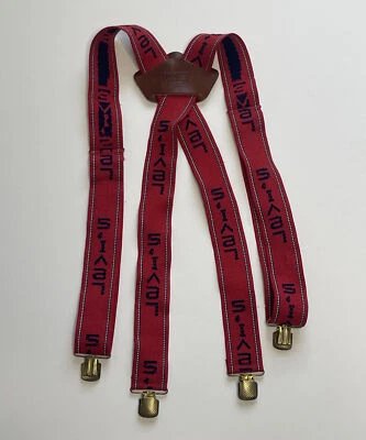 $24.95 • Buy Vtg Levi's Red Elastic Suspenders Adjustable Logo Metal Clips Western Grunge 