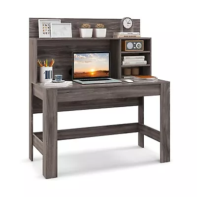 Compact Computer Desk Wooden Study Table Writing Workstation Storage Bookshelf • £89.95