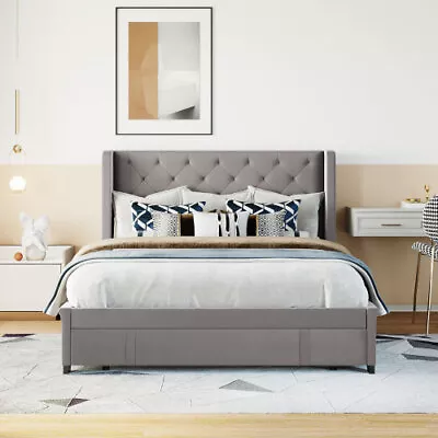 $429.99 • Buy Queen Size Storage Bed Upholstered Platform Bed Frames With Wingback Headboard