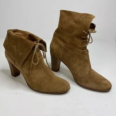 J. Crew Brown Suede Lace-up Booties Straight Or Folded Size 9-1/2 • $29