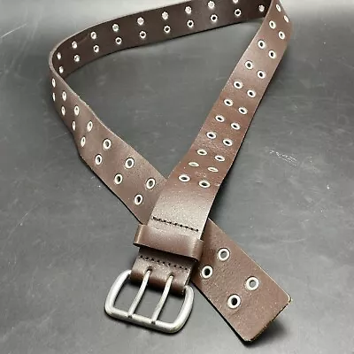 Old Navy Dark Brown Leather? Belt Double Prong Silver Buckle Mens L 38? 1.5” • $14.99