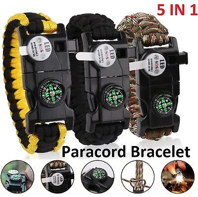 Flint Fire Starter 5in1 Survival Paracord Bracelet Whistle Compass Gear Tool Kit • $7.99