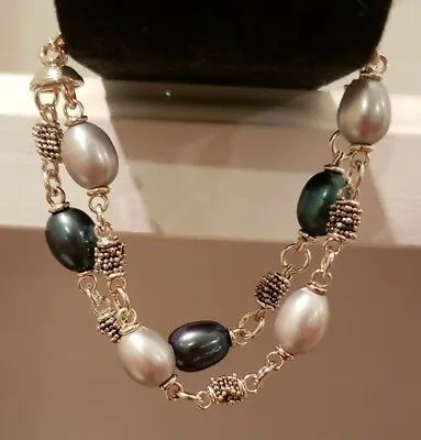 Michael Dawkins Sterling Silver Cultured Pearl Bracelet Teal/Gray  7 L  • $119