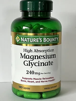 Nature's Bounty High Absorption Magnesium Glycinate 240 Mg 180 Capsules • $23.60