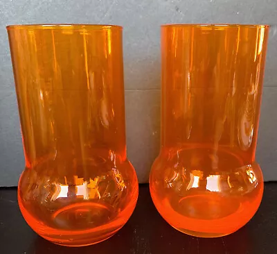 Vintage MCM Mid Century Modern Orange 16 Ounce Drinking Water Glasses Tumblers • $42.46