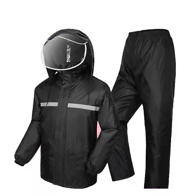 Mens Rain Suits Raincoat Jacket Pants Waterproof Safety Black Hooded • $19.94