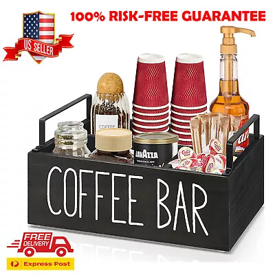 Coffee Station Organizer-Wooden Holder Cup Countertop Tea Bar Accessories Kitche • £47.24