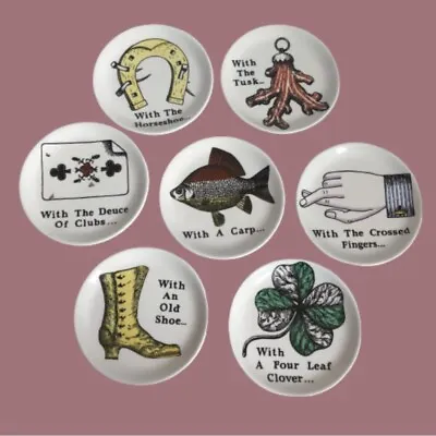 Set Of 7 HTF Vtg Fornasetti Milano “Good Luck” Coasters Horseshoe Clover RARE • $999