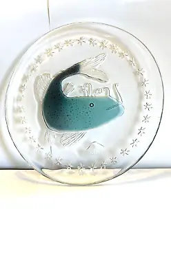 Vintage Art Glass Plate Stars Green Whale Fish Anatomically Incorrect Fins &Tail • $12
