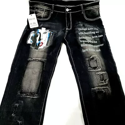 Marilyn Monroe Fashion Jeans Size 36 Black Denim Distressed Patch Regular Fit • $119