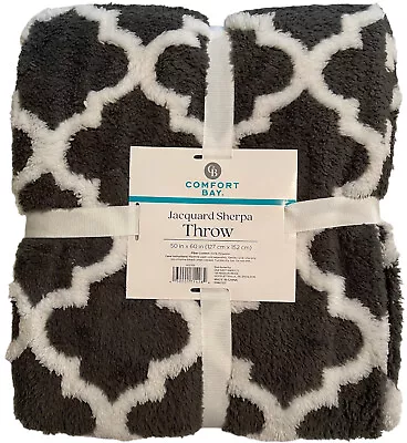 Comfort Bay Jacquard Sherpa Throw ~ Gray & White ~ Blanket ~ 50inx60in • $9.88