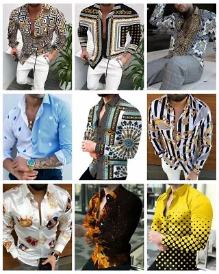 Button Up Shirt Men's Baroque Fashion Casual Party Long Sleeve Tee Classic Dress • $29.86