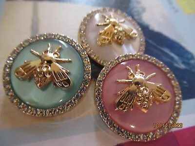 GUCCI 3 BEE BUTTONS  25MM LARGE Gold Tone Mixed CLEAR CRYSTALS   THIS IS FOR 3 • $38.75