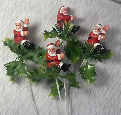 Lot Of 4 Vintage Blow Mold Santa Floral Picks  • $26.60