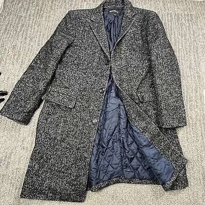 J. Crew Mercantile Top Coat Men’s 44 Black Gray Herringbone Quilted Overcoat • $132