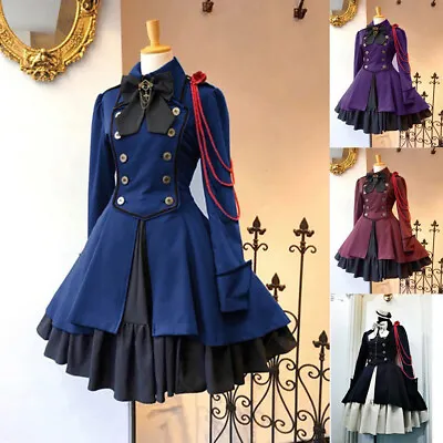 Vintage Princess Court Patchwork Gothic Dress Women Long Sleeve Ruffle Dress L • $62.99