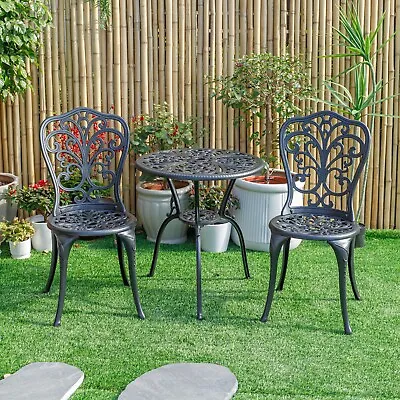 Bistro Set 3 Pieces Table 2 Chairs Black/White Outdoor Patio Furniture • $194.39