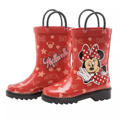 Disney Minnie Mouse Red Rubber Rain Boots Pull On With Handles Kids Girls Size 6 • $25