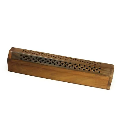 Incense Burner - Wooden Box With Storage - Decorative Jali Cover • £13.49
