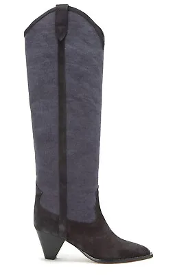 New Isabel Marant Lihana Western Faded Black Suede Canvas Knee Boots 36 6 $1490 • $299.99