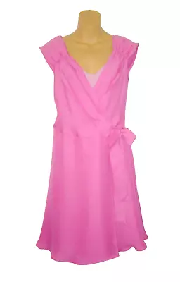 Milly Wrap Dress Dk Pink Silk Belted Sleeveless Knee Length Matching Slip Size M • $21