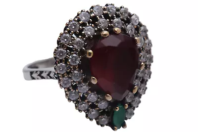 Turkish Jewelry  Drop Dark 925 Sterling Emerald Ruby Ring Size Options • $77